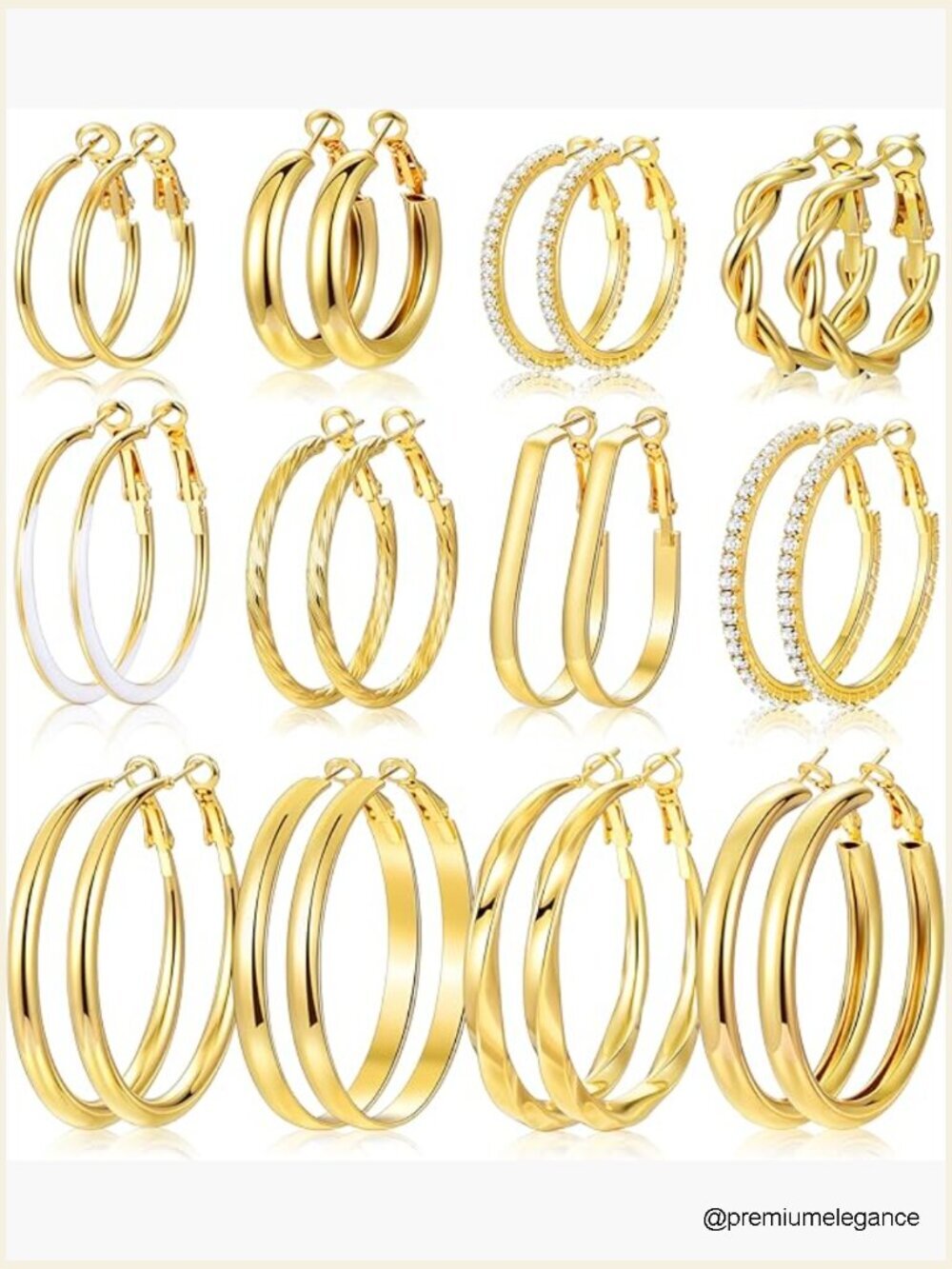 12 Pairs Gold Hoop Earrings Set, Large Hoops Multipack 30mm/40mm/50mm